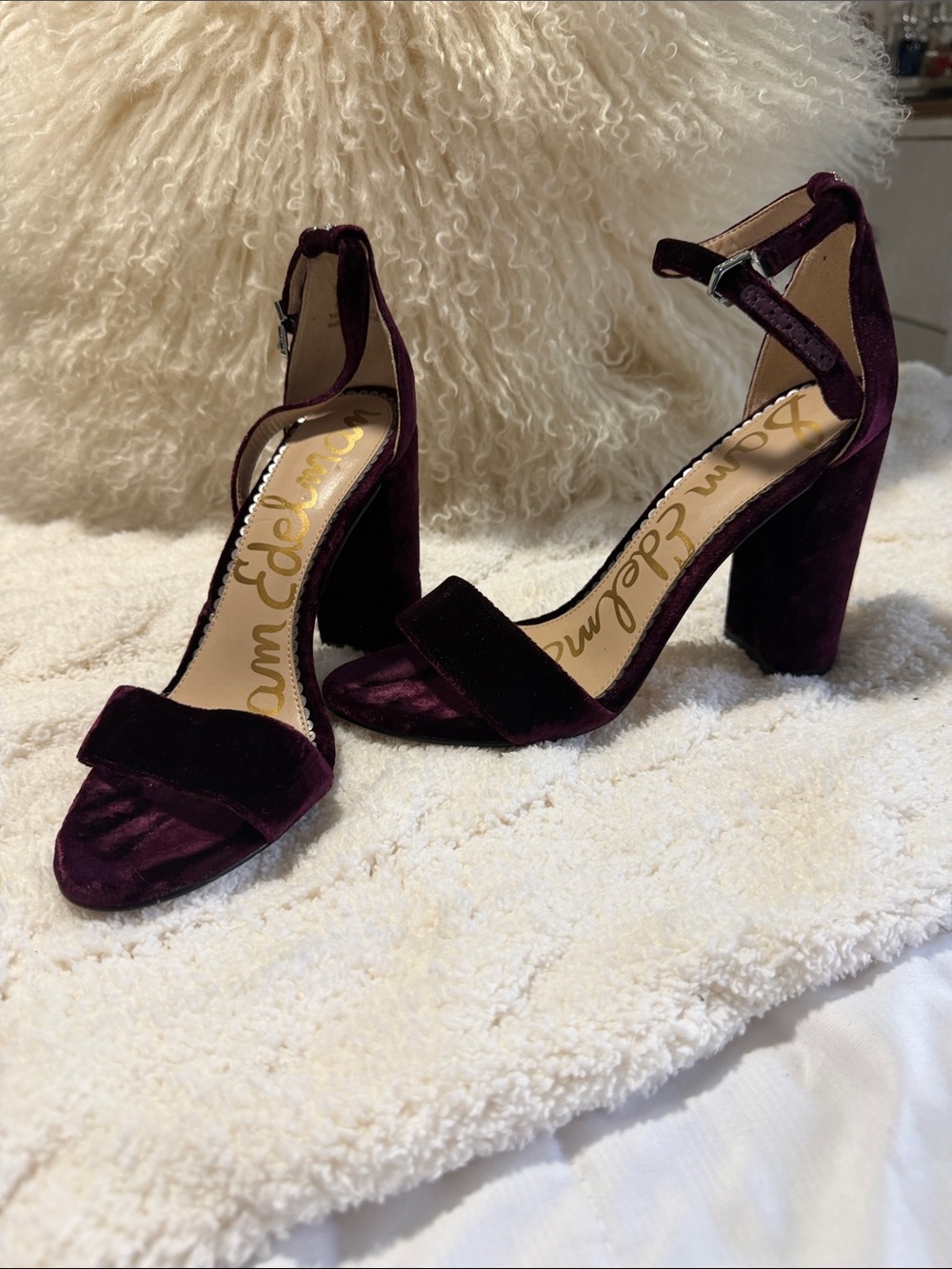 Sam Edelman Plum Velvet Block Heel Sandals